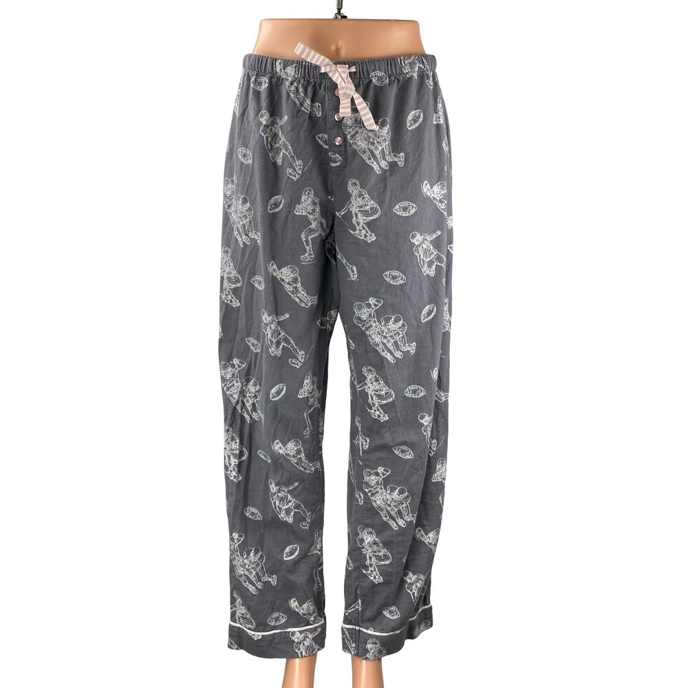 P.J. Salvage Game Day Gray Football Graphic Flannel Sleepwear Pajama Pants Sz S